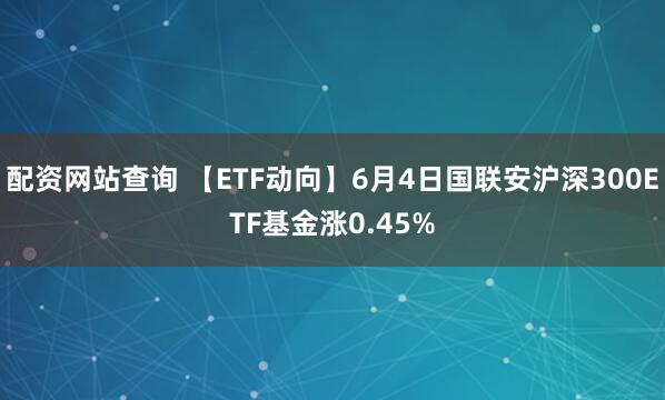 配资网站查询 【ETF动向】6月4日国联安沪深300ETF基金涨0.45%